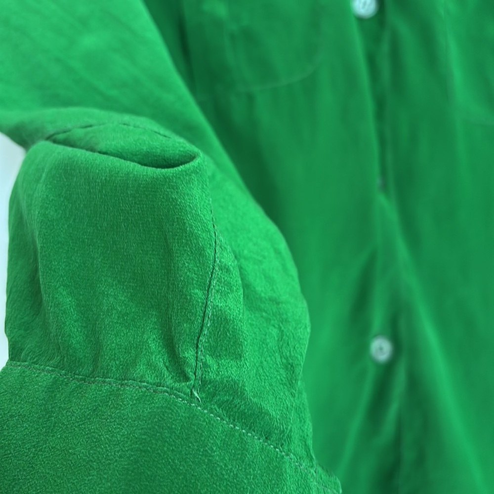 100% Silk PRINCIPLES Vintage Emerald Green Button-Up Shirt Medium - Picture 10 of 12